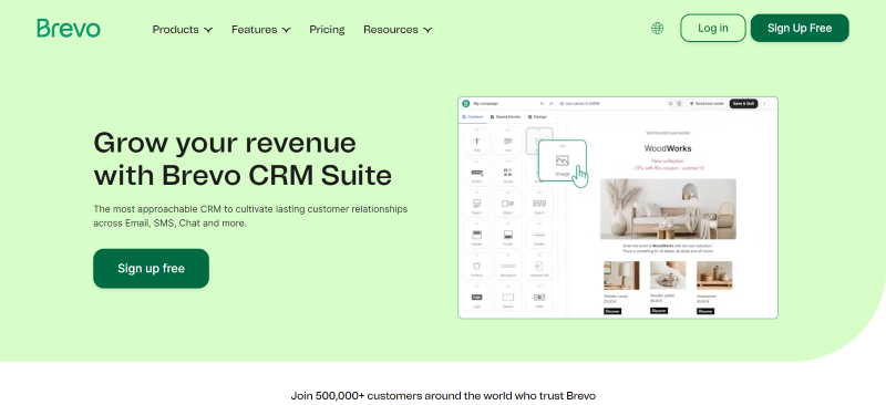 Screenshot of Brevo CRM Suite’s homepage