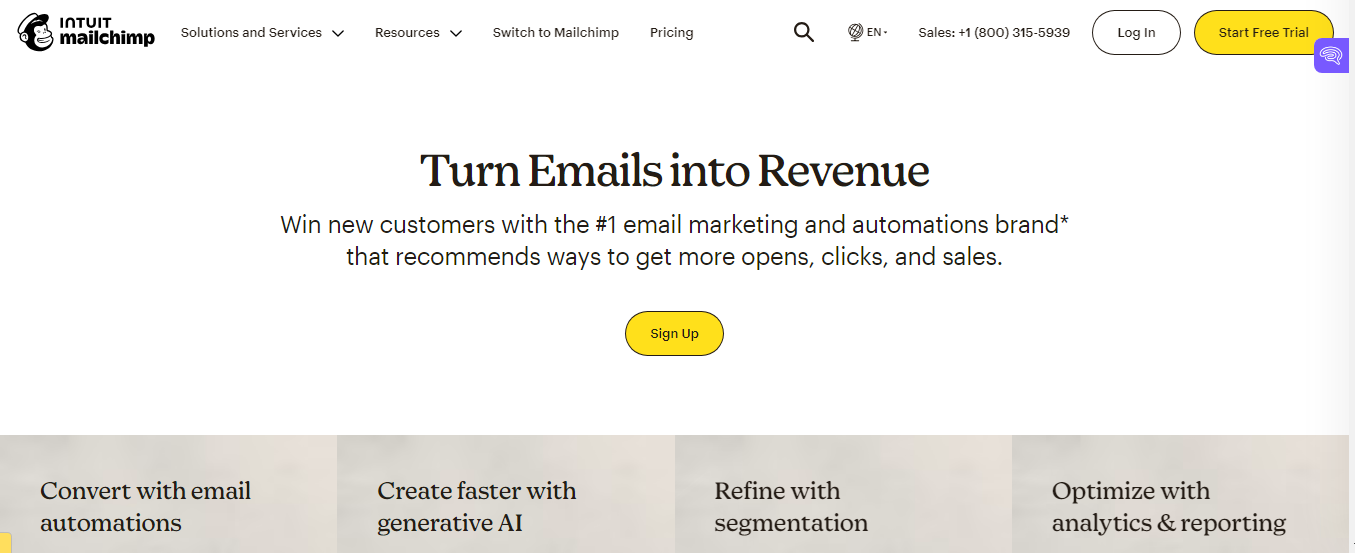 MailChimp homepage