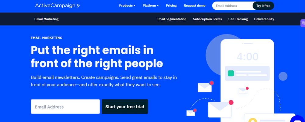 Active Campaign suite page