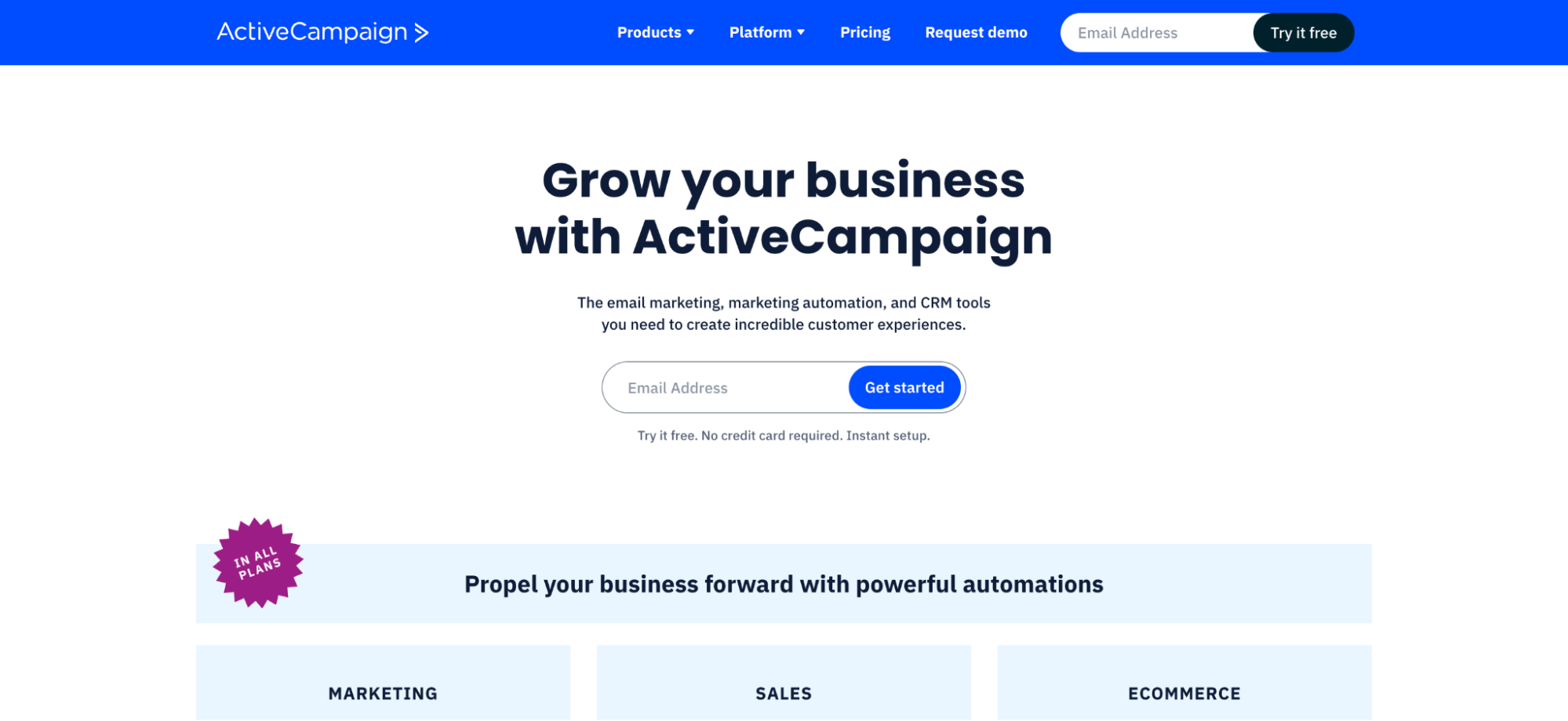 ActiveCampaign homepage