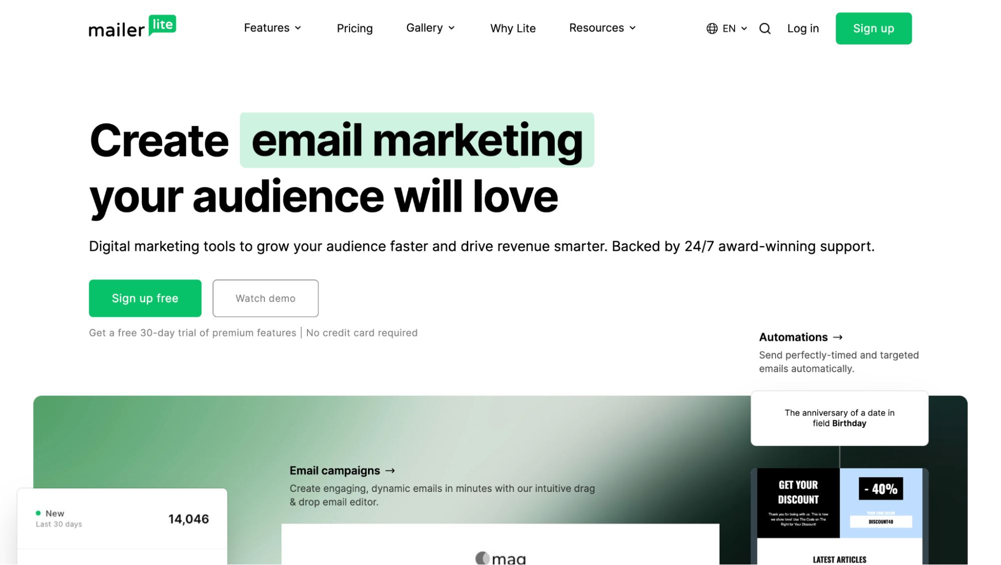 MailerLite homepage