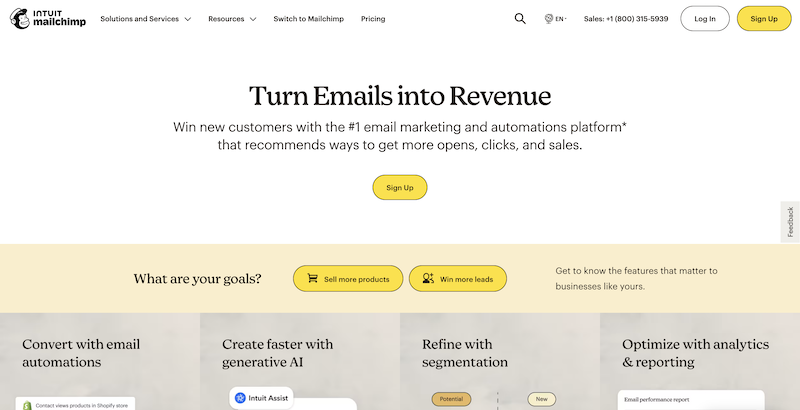 MailChimp main page