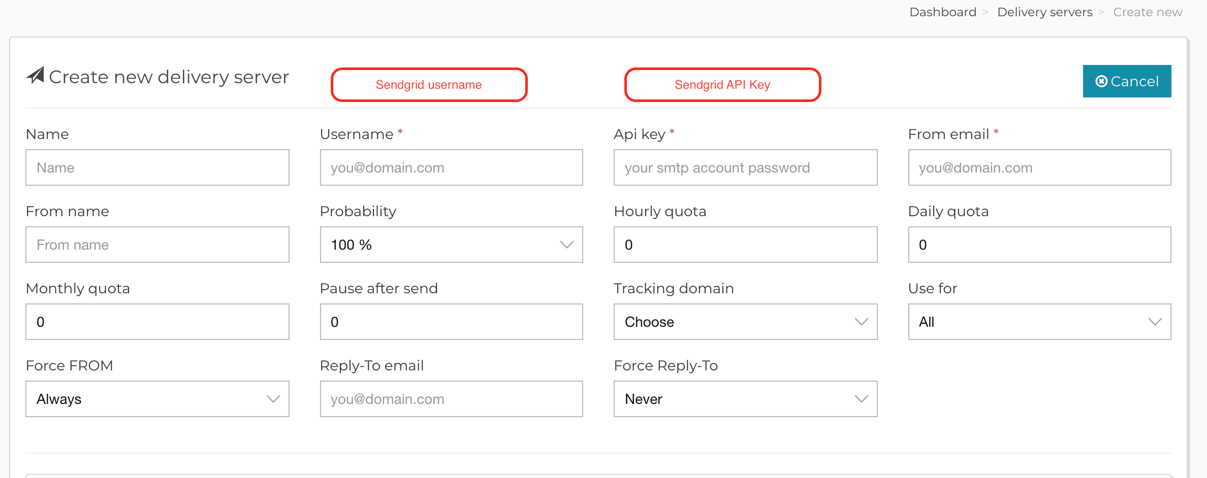 MailWizz Sendgrid form