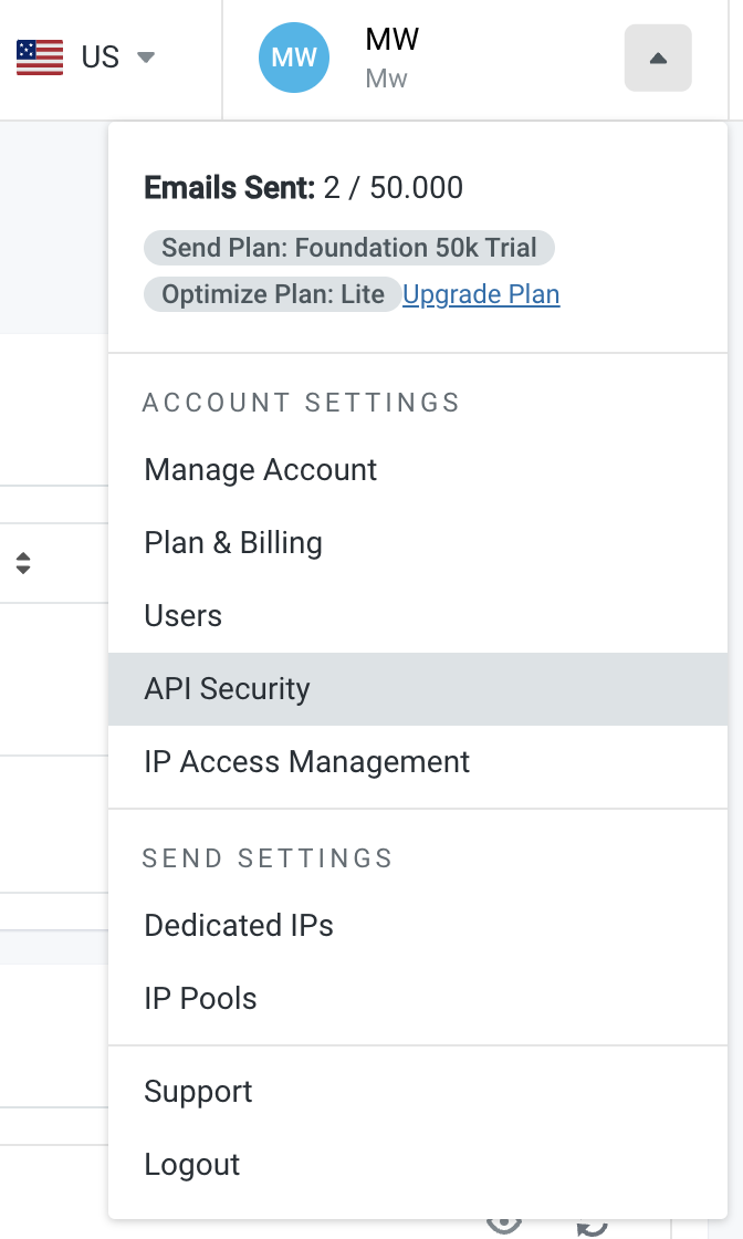 Mailgun API Settings Key