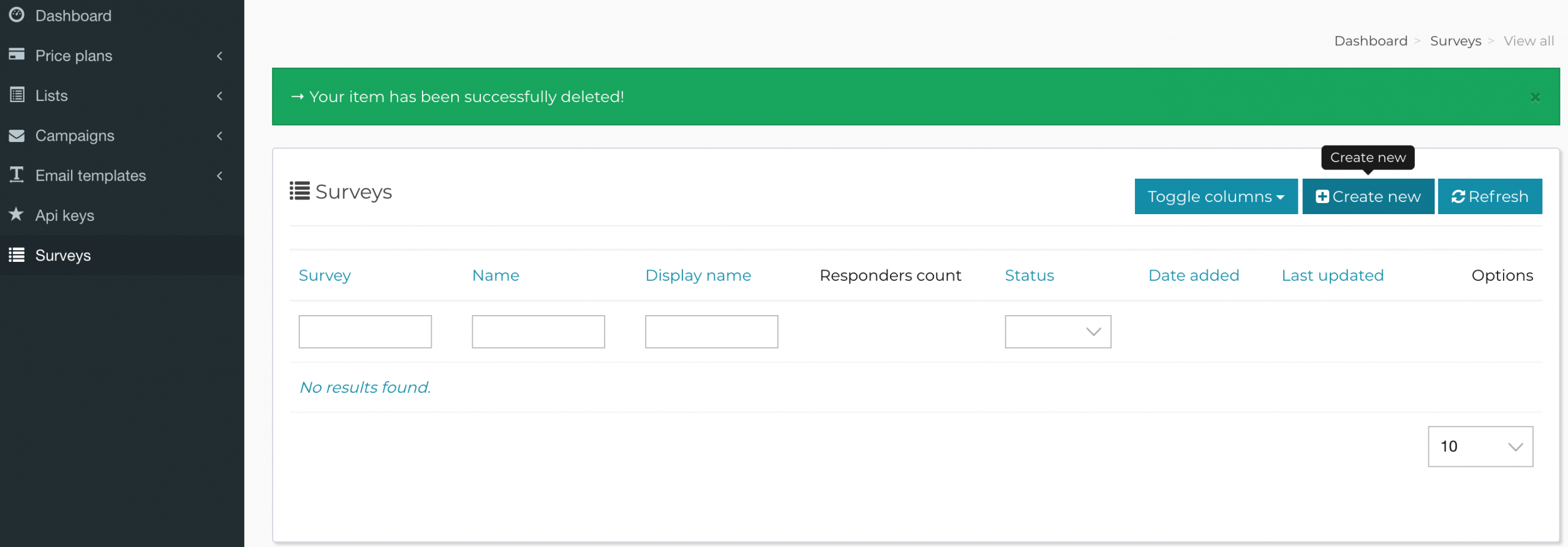 Creating a new survey